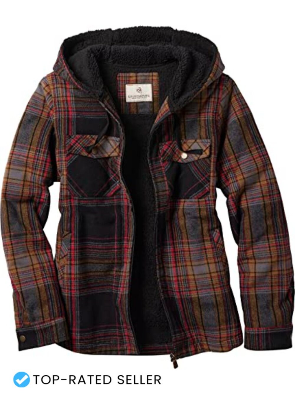 Women's Hooded Berber Lined Shirt Jacket Plaid Casual Fit Snap Flap Pockets